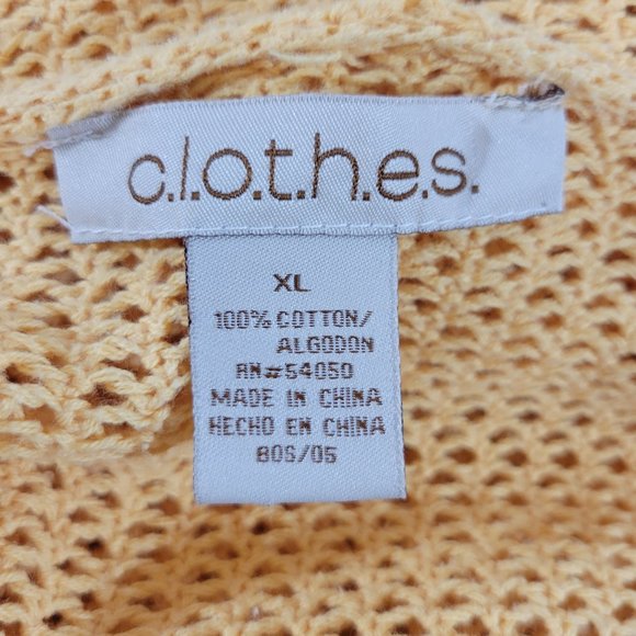 c.l.o.t.h.e.s. Hooded Pullover Sweater Womens XL Yellow Cotton Open Knit Beach - Picture 4 of 5